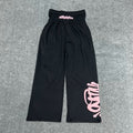 Syna World Double Waistband Layered Graphic Fleece Sweatpants (Black / Pink)