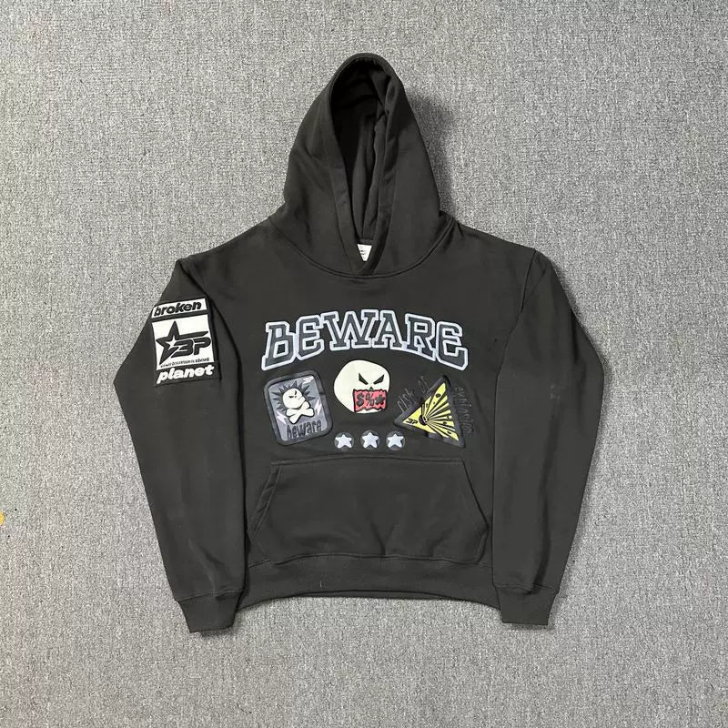 Broken Planet Market "Beware" Oversized Hoodie - Charcoal Grey
