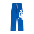 Syna World Retro Oversized Graphic Track Pants (Blue / White)