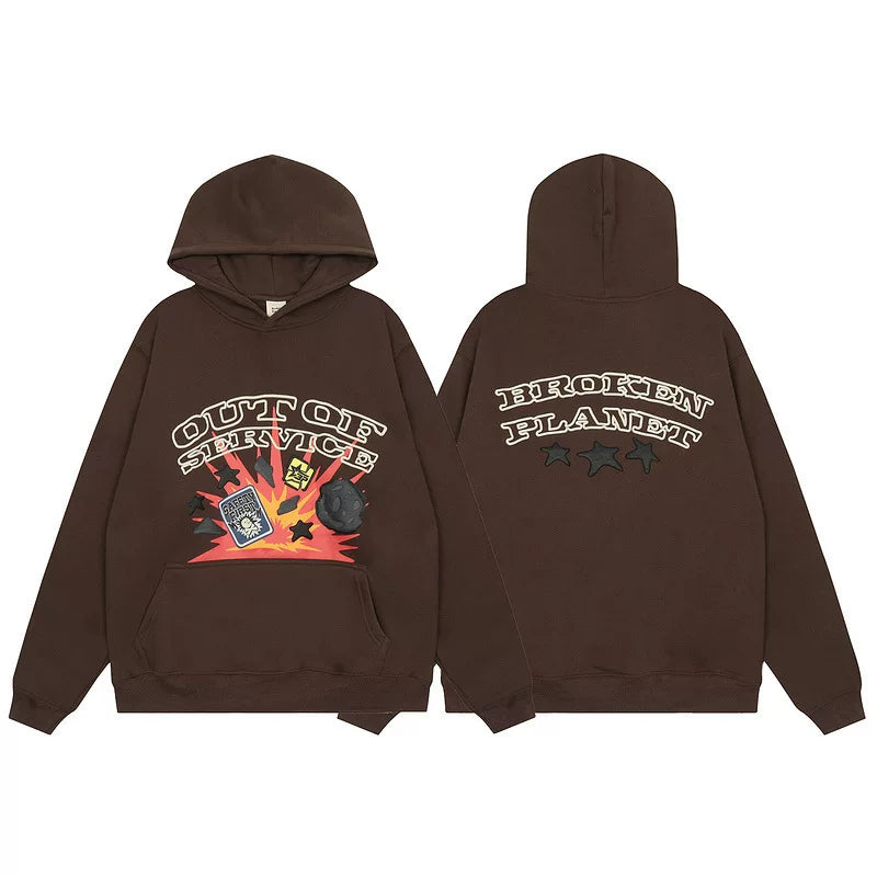 Broken Planet Market "Out of Service" Oversized Hoodie - Brown