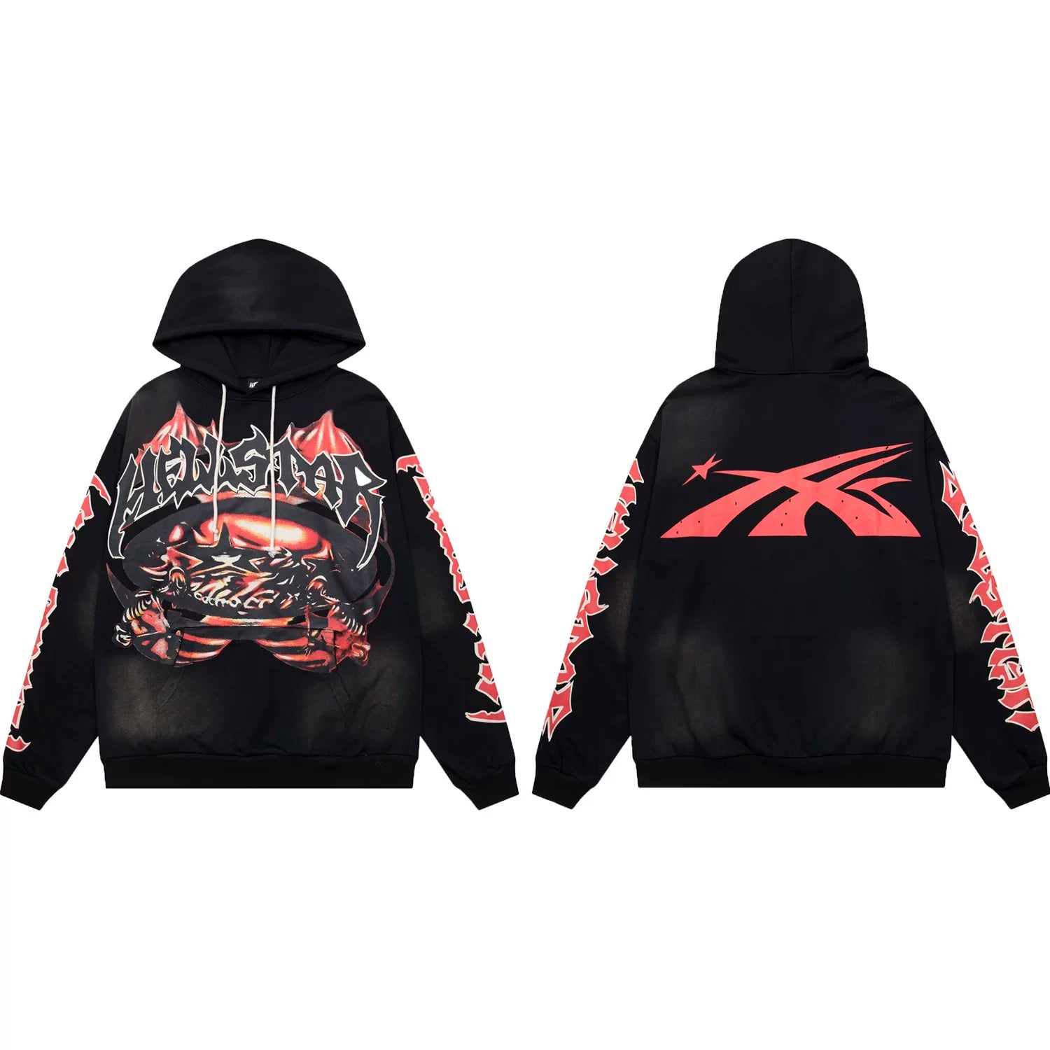 Hellstar Spiked Ball & Red Logo Black Hoodie
