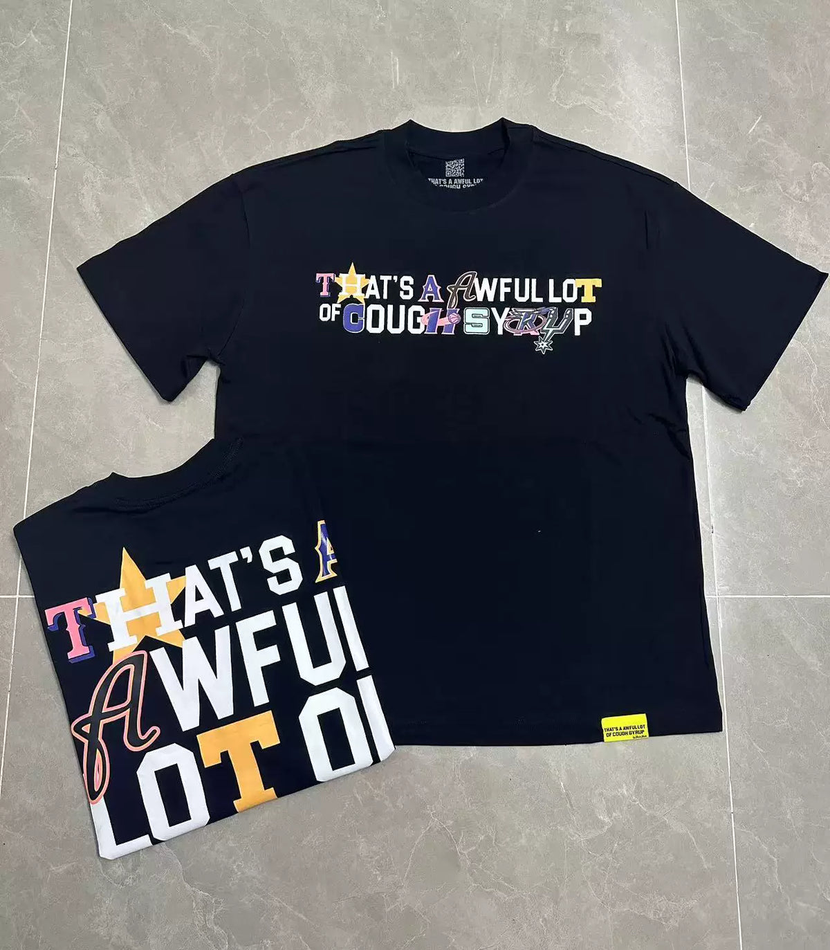 That's A Awful Lot Of Cough Syrup Star Typography T-Shirt - Black