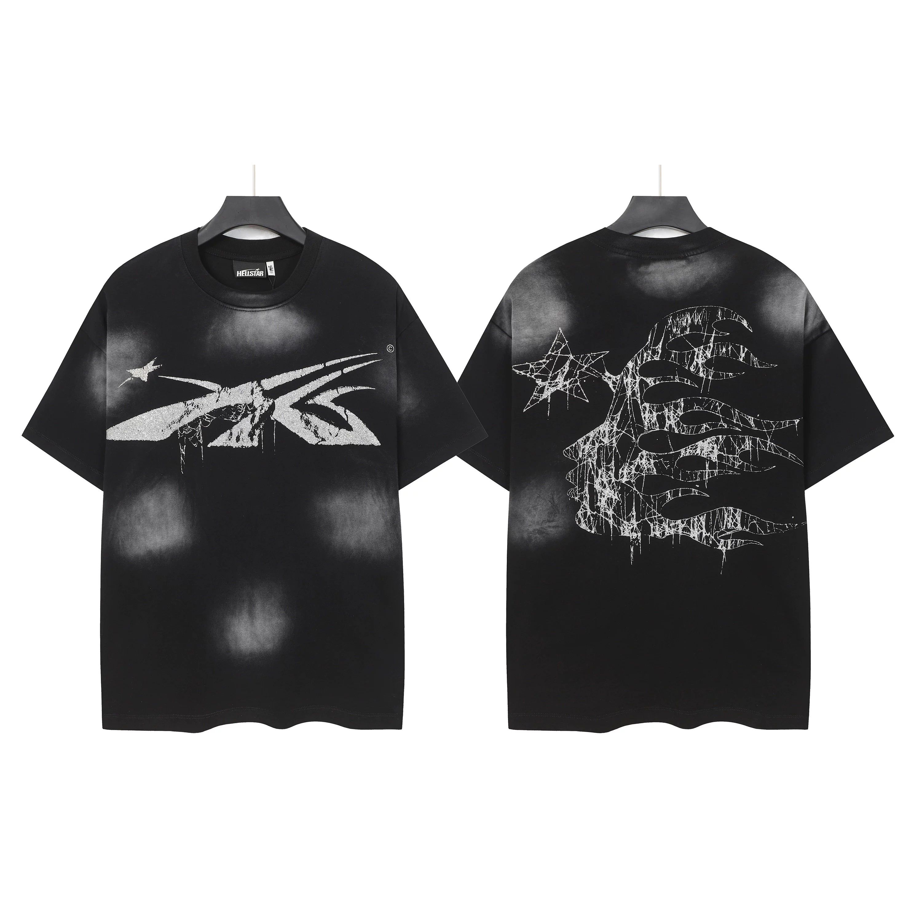 Hellstar Airbrush Bleach Effect Logo Graphic Tee - Black