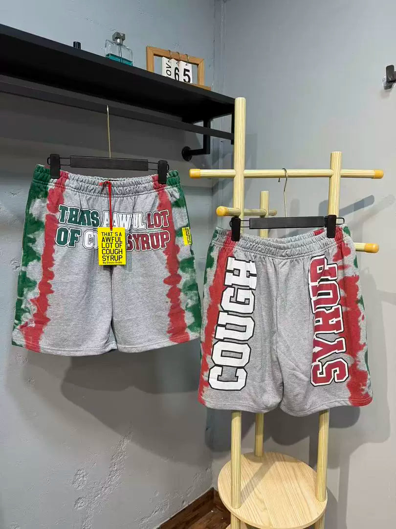 That's A Awful Lot Of Cough Syrup Side Stripe Sweatshorts - Grey / Red / Green