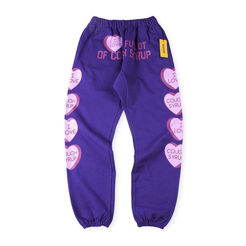 That's A Awful Lot Of Cough Syrup Angel Heart Sweatpants - Purple / Light Pink