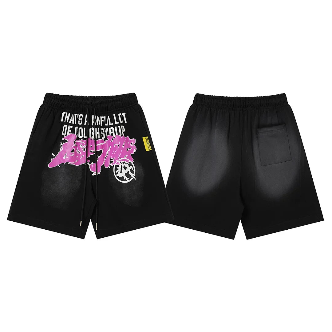 That's A Awful Lot Of Cough Syrup Pink Wash Graphic Sweatshorts - Black