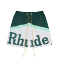 RHUDE Colorblock Script Logo Drawstring Athletic Shorts - Dark Green / White