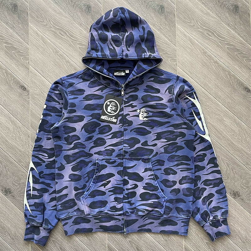 Hellstar Camo Print Full-Zip Hoodie blue