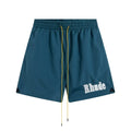 RHUDE Small Script Logo Drawstring Athletic Shorts - Teal Blue