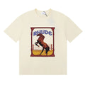 RHUDE Graphic Print T-Shirt - Cream Rearing Horse Motif