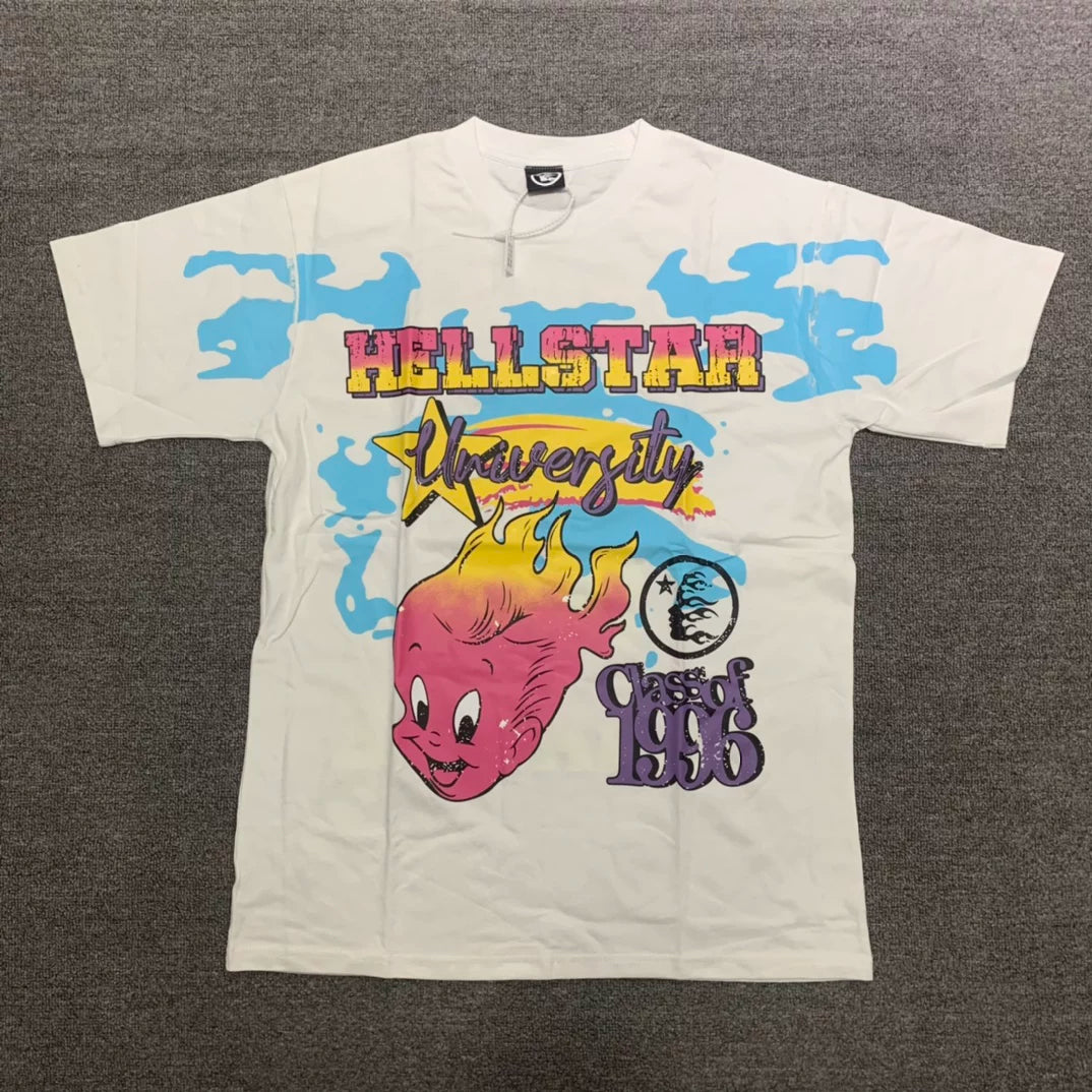 Hellstar "University Class of 1996" Cartoon Flame Graphic Tee -White