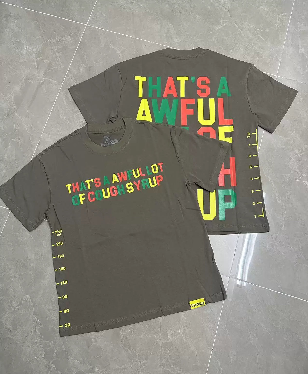 That's A Awful Lot Of Cough Syrup Multi-Color Stacked Text T-Shirt - Olive