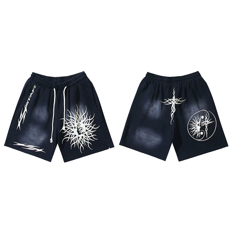 Hellstar Tribal Sun & Yin-Yang Black Shorts