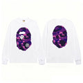 BAPE Style Big Camo Ape Head Long-Sleeve Tee - White/Purple