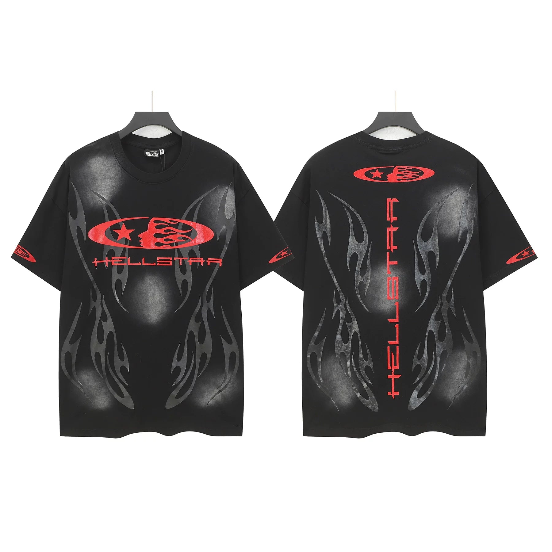 Hellstar Oval Logo & Tribal Flames Graphic Tee - Black