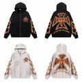 Vale Forever Valley Flames & Maltese Cross Graphic Vintage Wash Full-Zip Hoodie