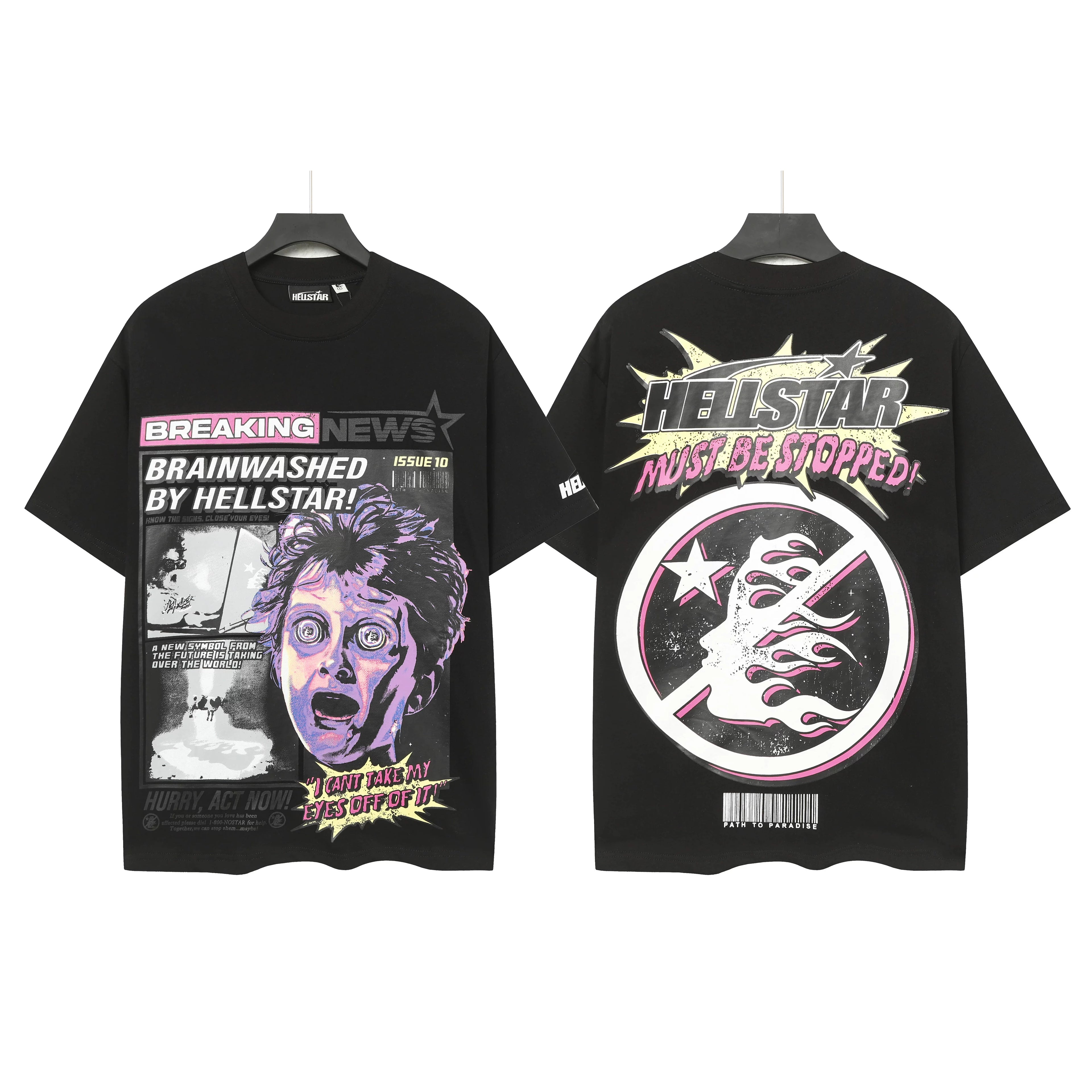 Hellstar "Must Be Stopped" Newsprint Graphic Tee - Black