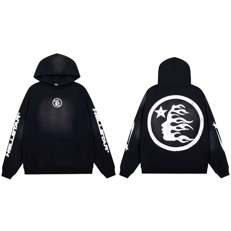 Hellstar Circular Flame Face Hoodie black