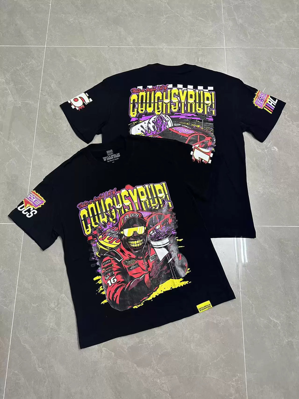 That's A Awful Lot Of Cough Syrup Racing Driver Graphic T-Shirt - Black