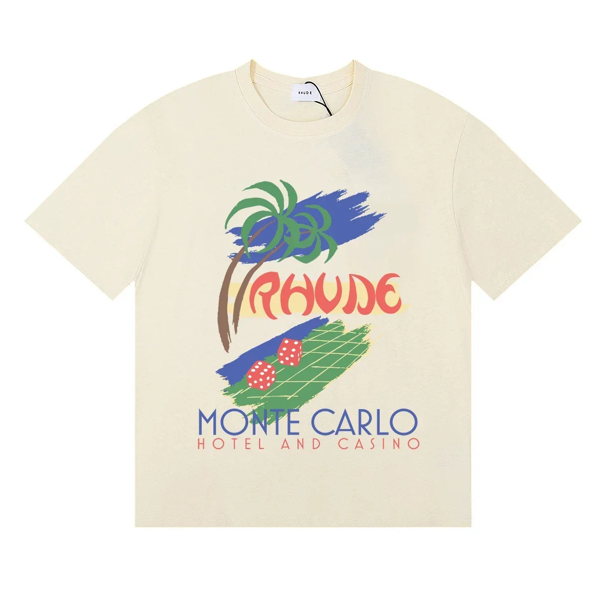 RHUDE "Monte Carlo" Graphic Print T-Shirt - Cream