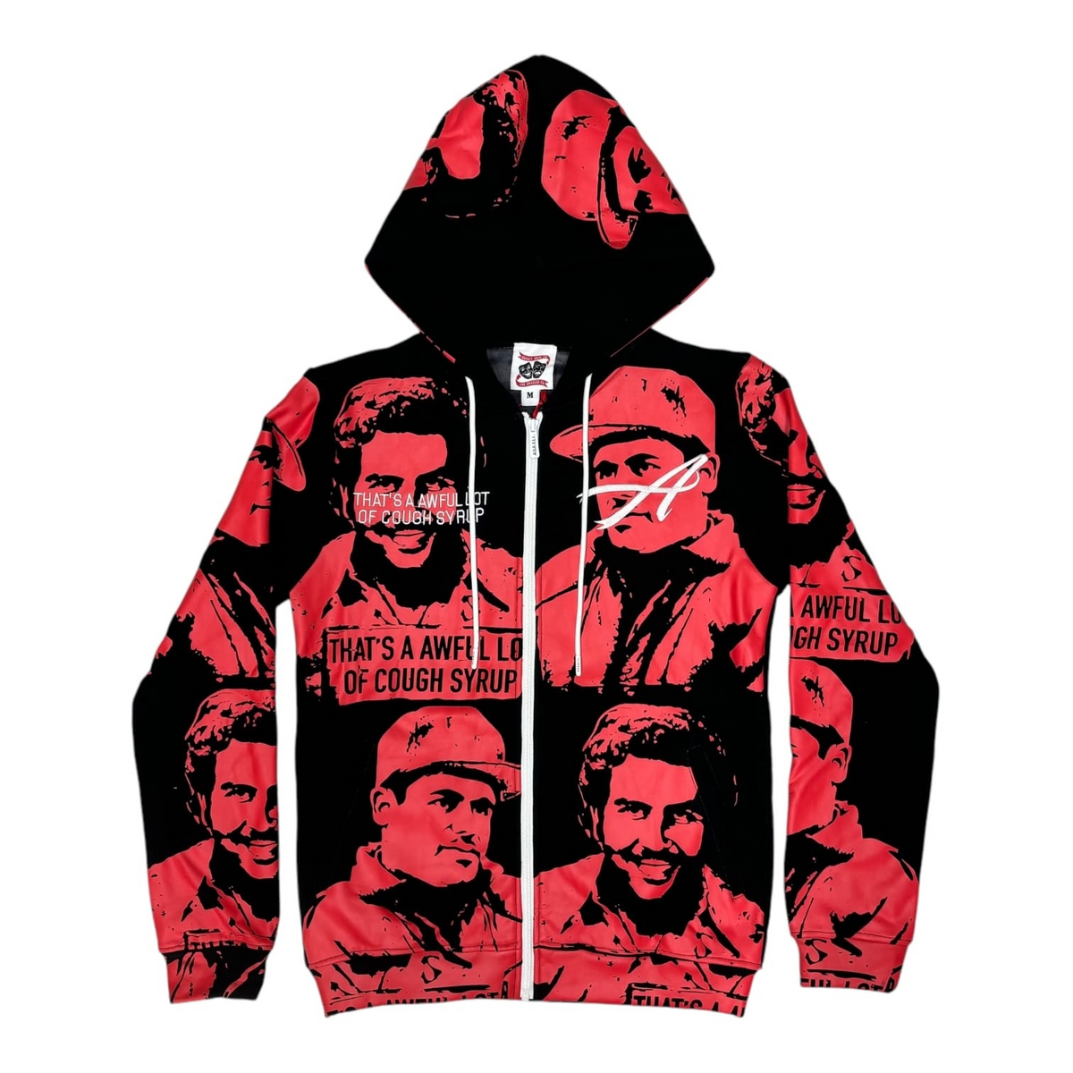 That's A Awful Lot Of Cough Syrup Portrait All-Over Print Full-Zip Hoodie - Red / Black