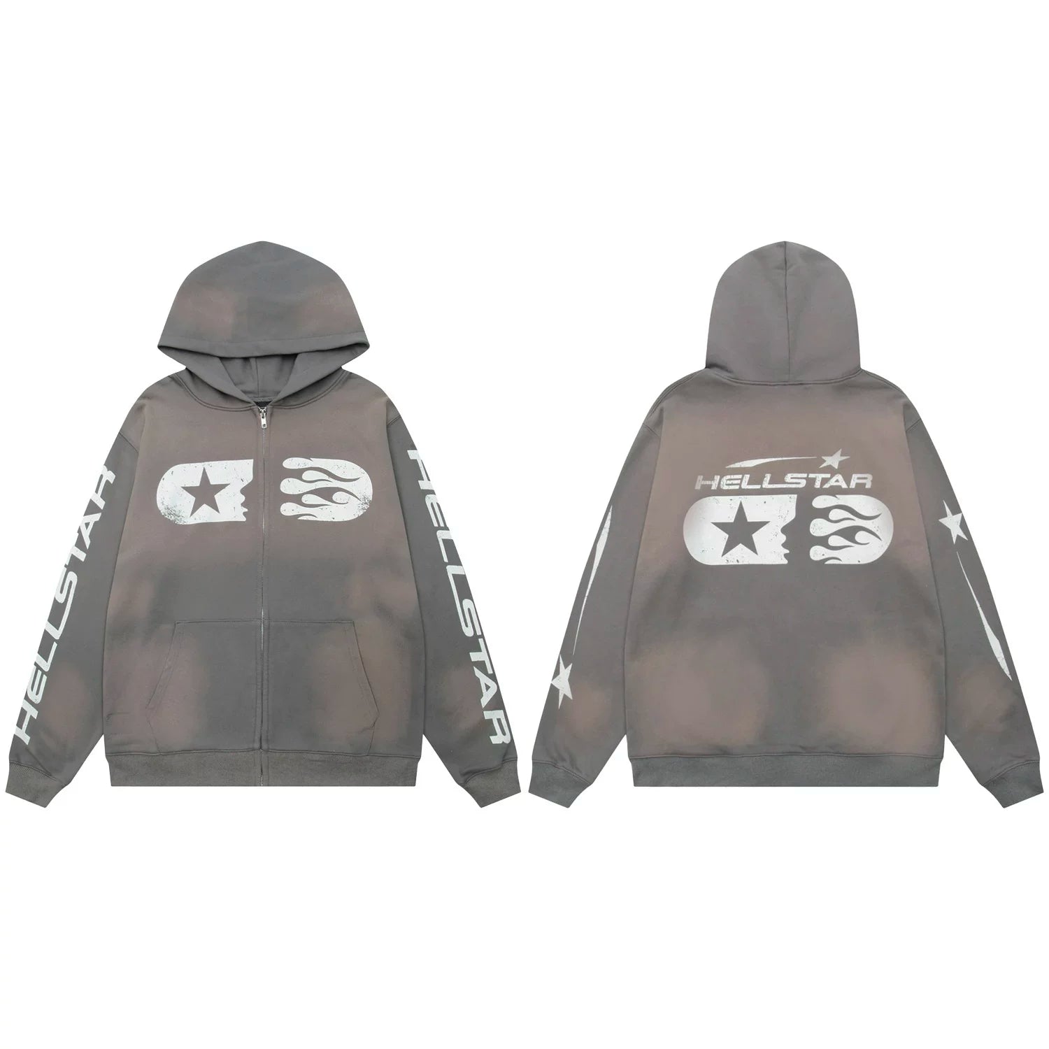 Hellstar Capsule Logo Zip-Up Grey Hoodie