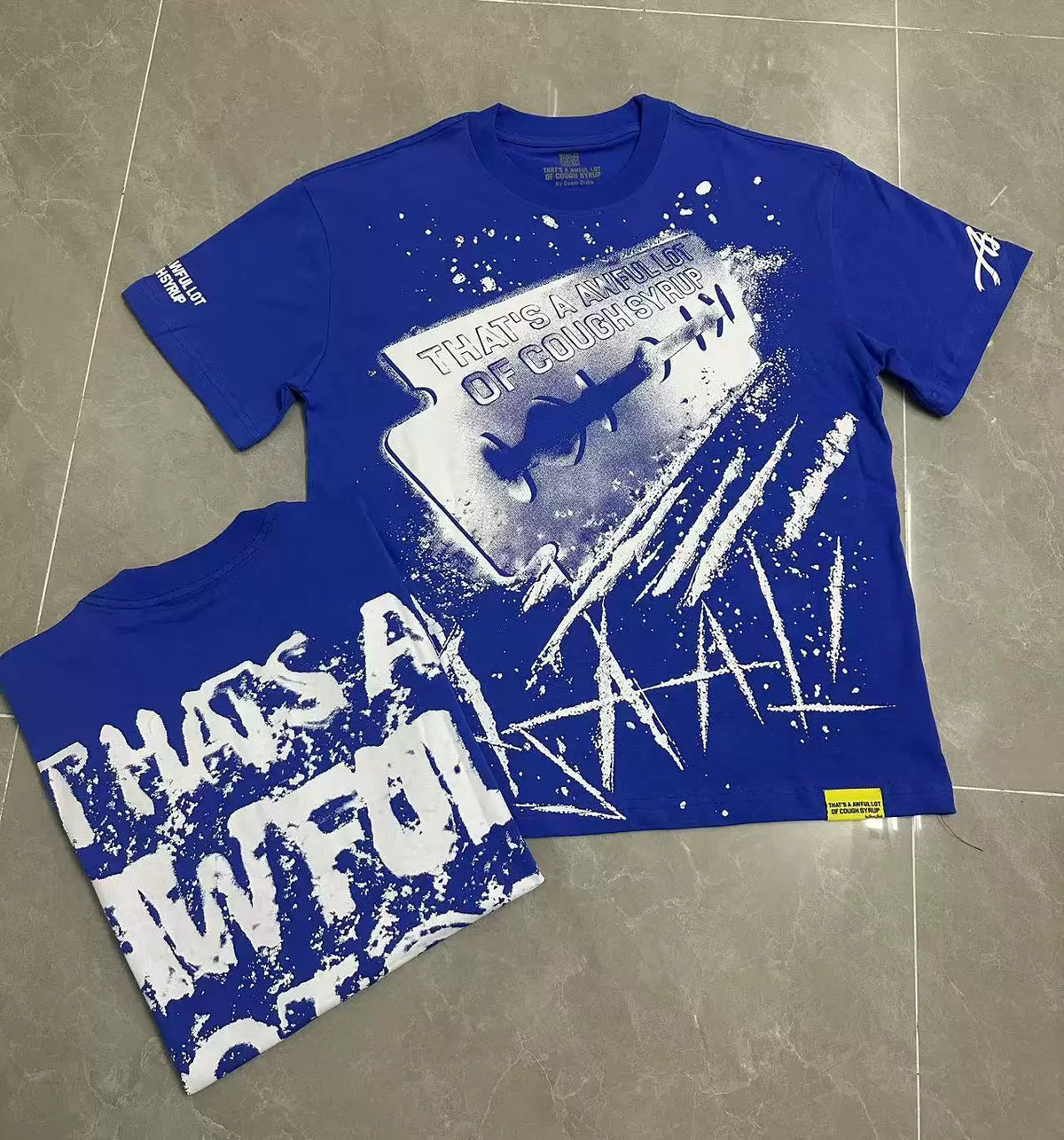 That's A Awful Lot Of Cough Syrup Brushstroke Graphic T-Shirt - Royal Blue