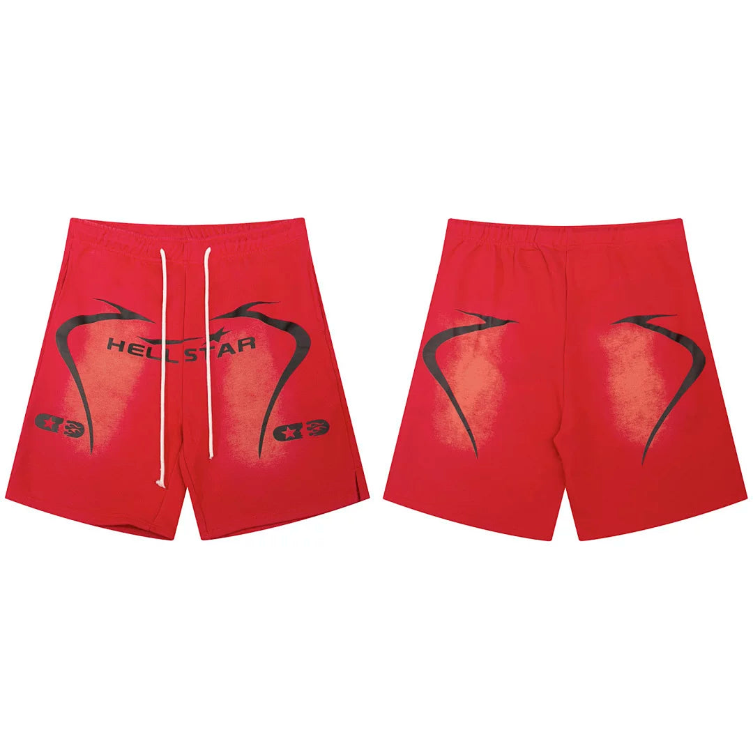 Hellstar Curved Graphic Shorts red