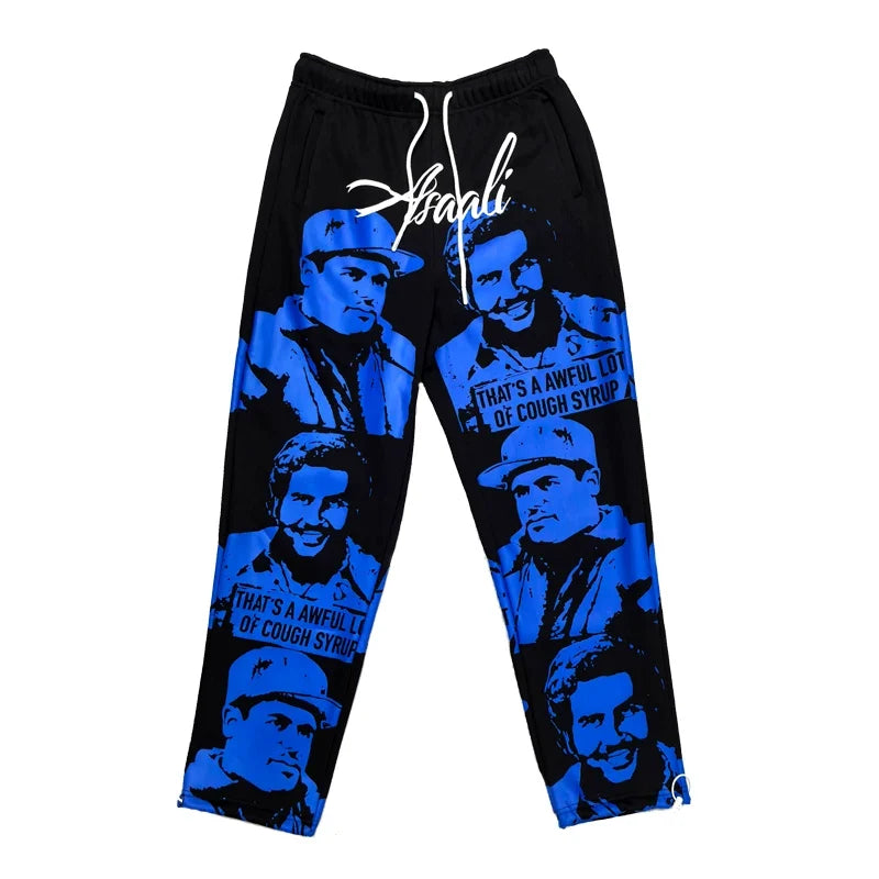 That's A Awful Lot Of Cough Syrup Portrait All-Over Print Sweatpants - Blue / Black