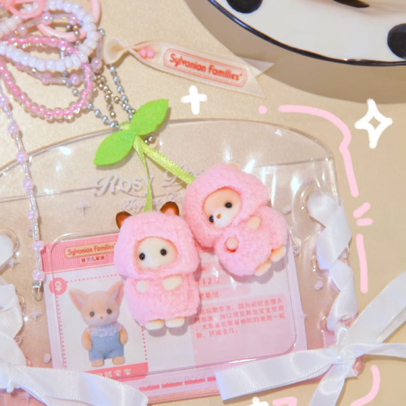Sylvanian Families Chocolate Rabbit & Fennec Baby Cherry Keychain