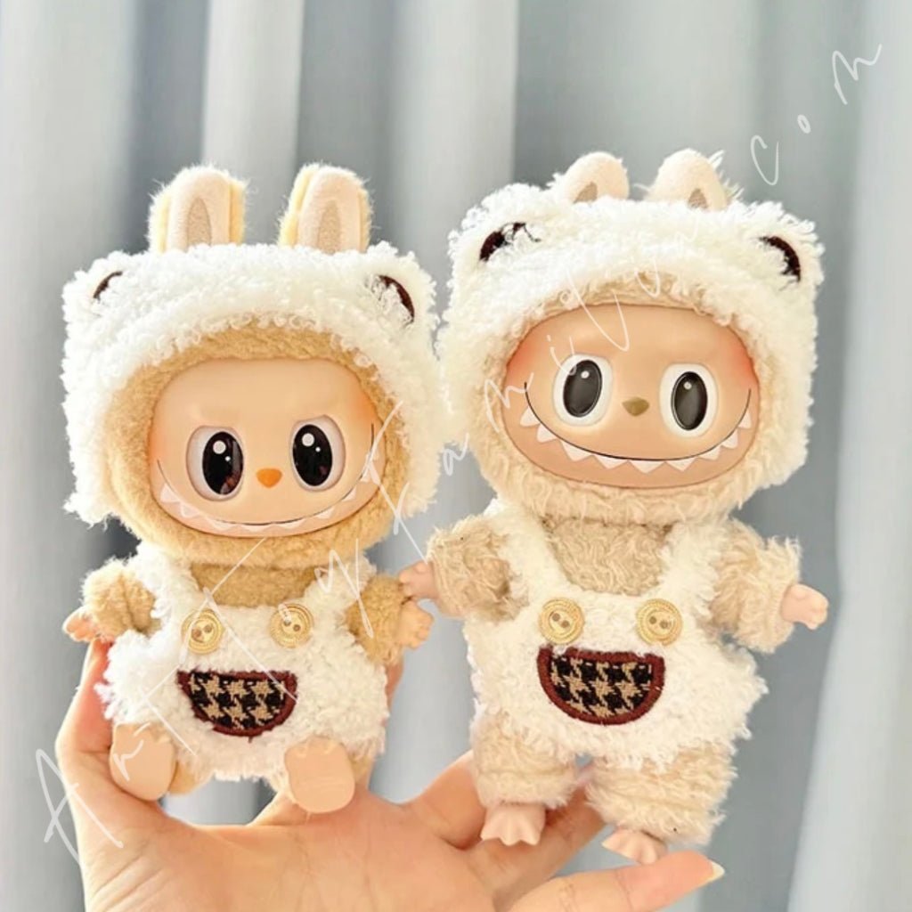 Doll Cloth Curly Plush Bear Overalls Set - 017